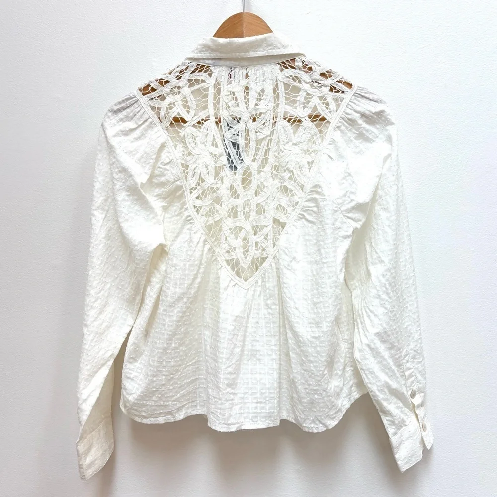 Anthropologie Pilcro Lace Back Button Down Blouse Cottagecore Ivory XSP NEW